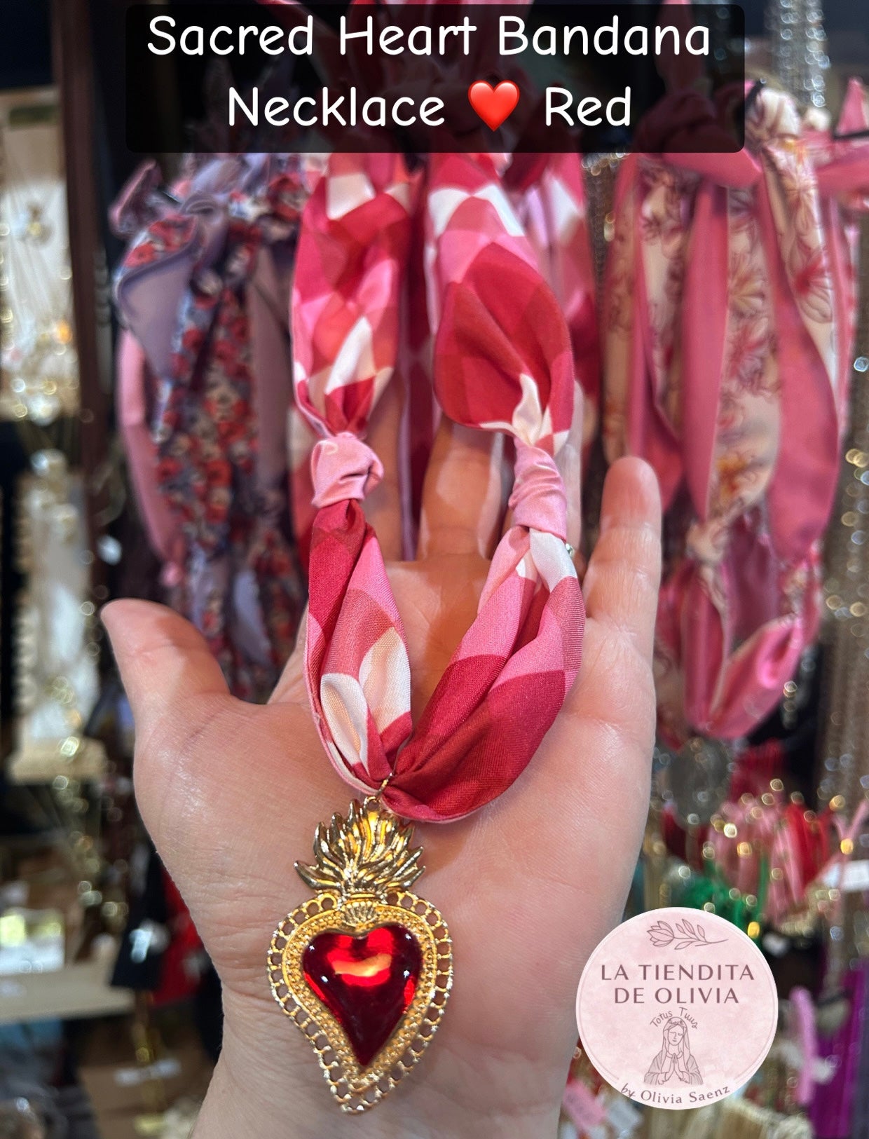 Sacred Heart Bandana Necklace ❤️ Red