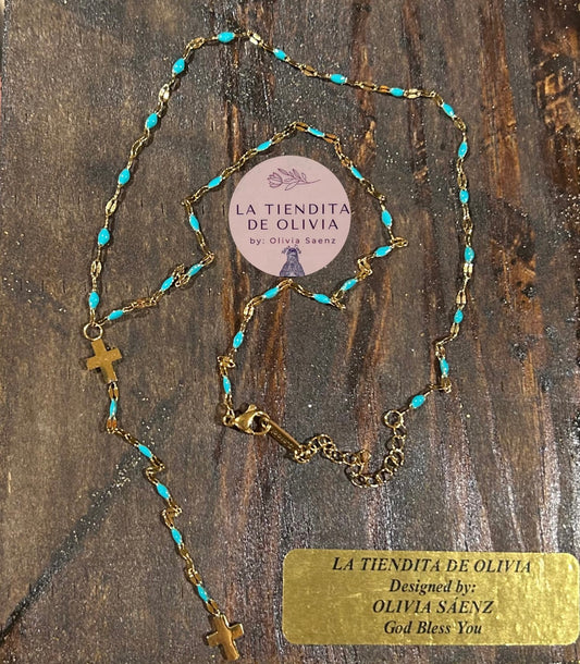 Cross Necklace Turquoise 20”long Stainless Steel