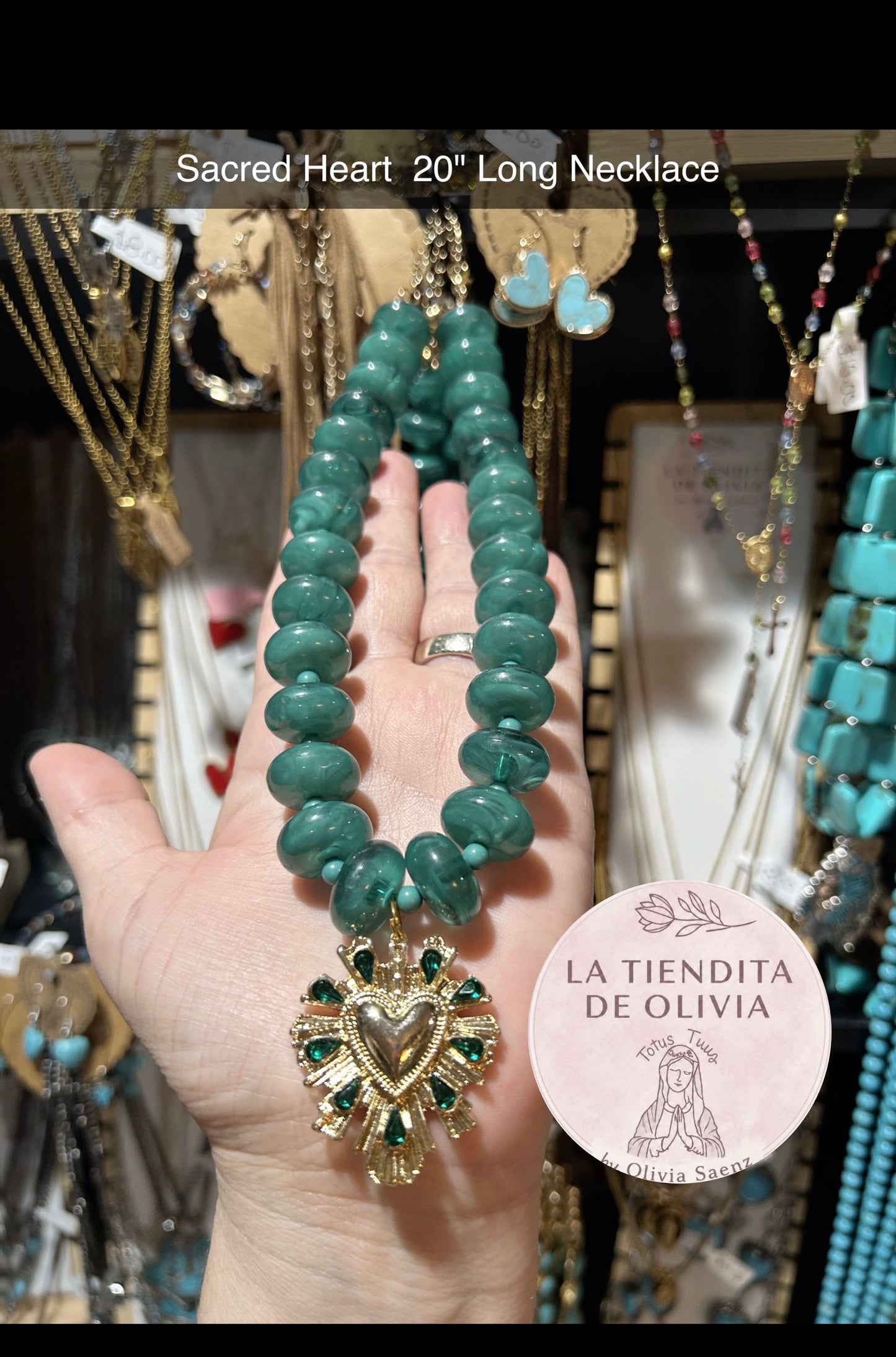 Sacred Heart 20" Long Necklace 💚