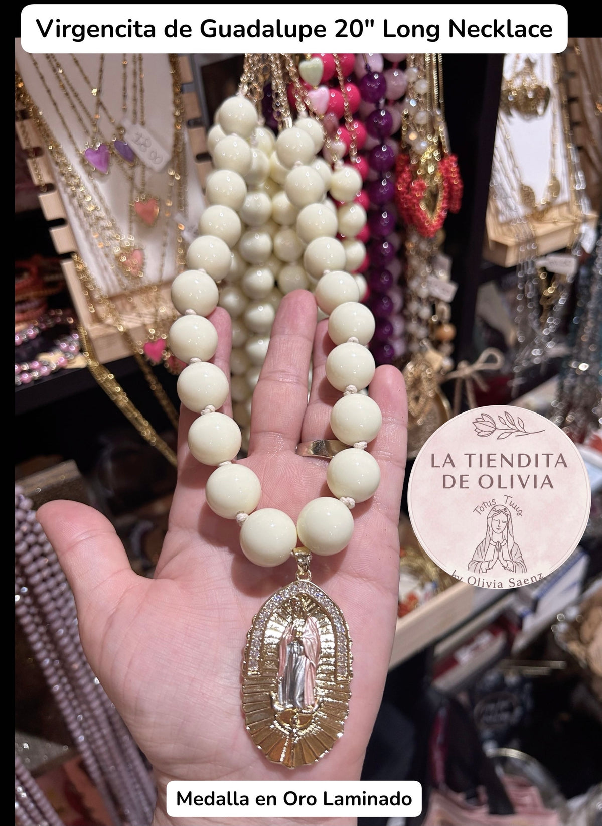 Virgencita de Guadalupe 20" Long Necklace                                       Medalla en Oro Laminado