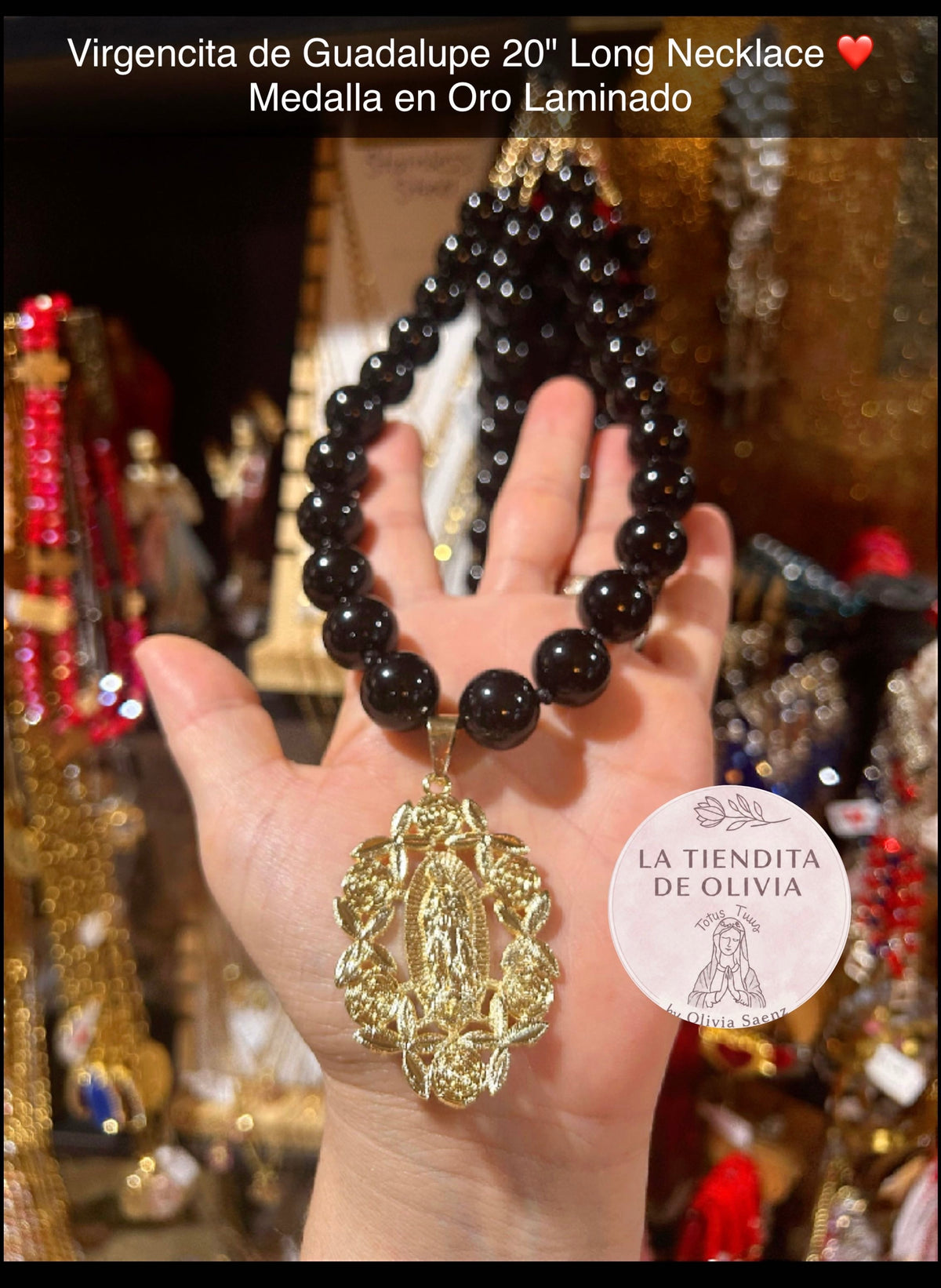 Virgencita de Guadalupe 20" Long Necklace 
Medalla en Oro Laminado