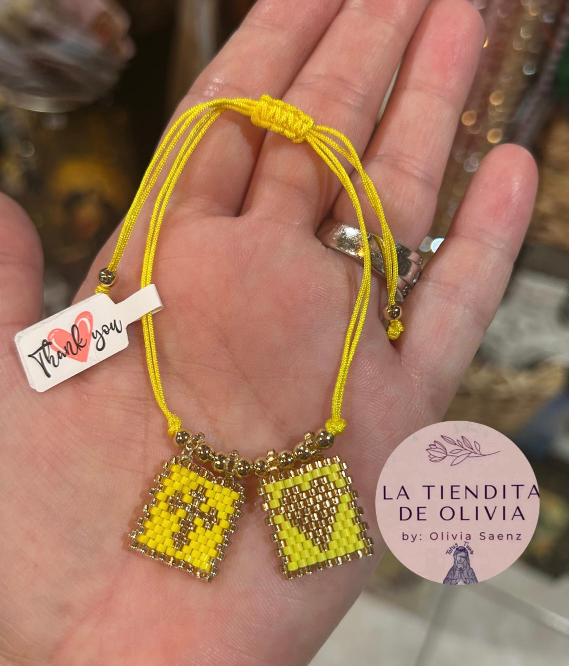 Cross & Heart Yellow Adjustable Bracelet