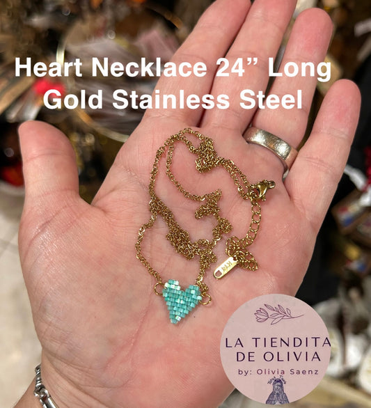 Heart Necklace 24” Long                   Gold Stainless Steel