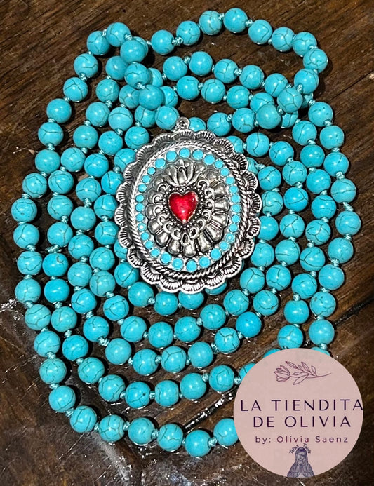 Sagrado Corazón de Jesús ❤️Turquoise Necklace 58” long