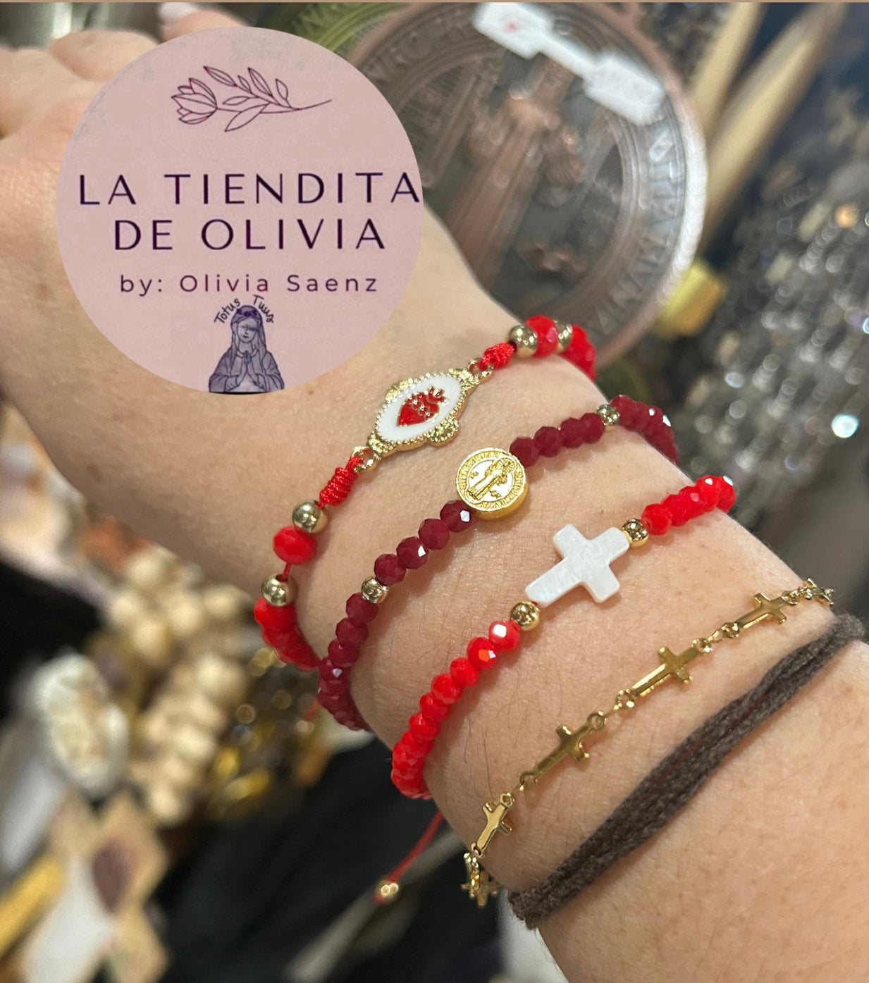 Sacred Heart of Jesus ❤️ Adjustable Crystal Bracelet RED