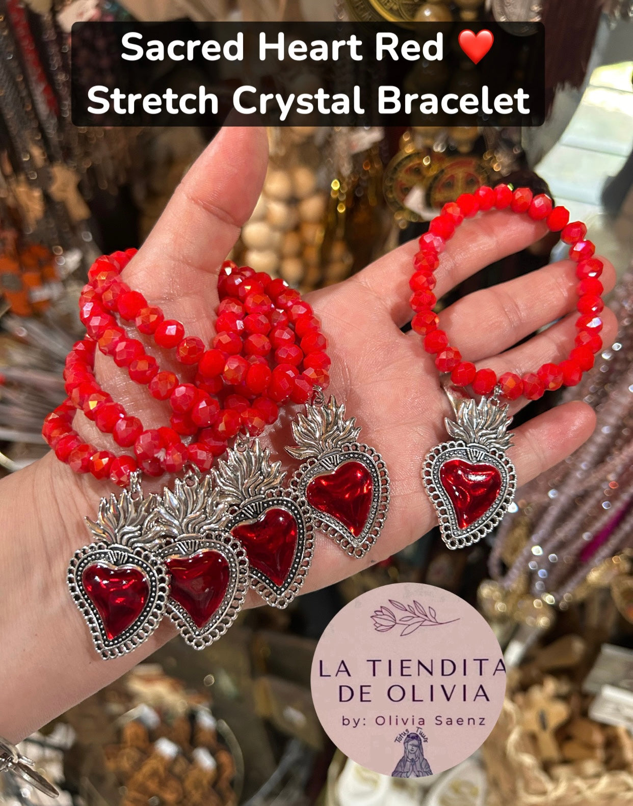 Sacred Heart Red ❤️ Stretch Crystal Bracelet