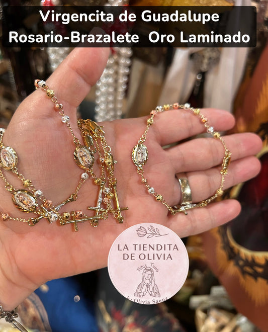 Virgencita de Guadalupe Rosario-Brazalete  Oro Laminado Tricolor