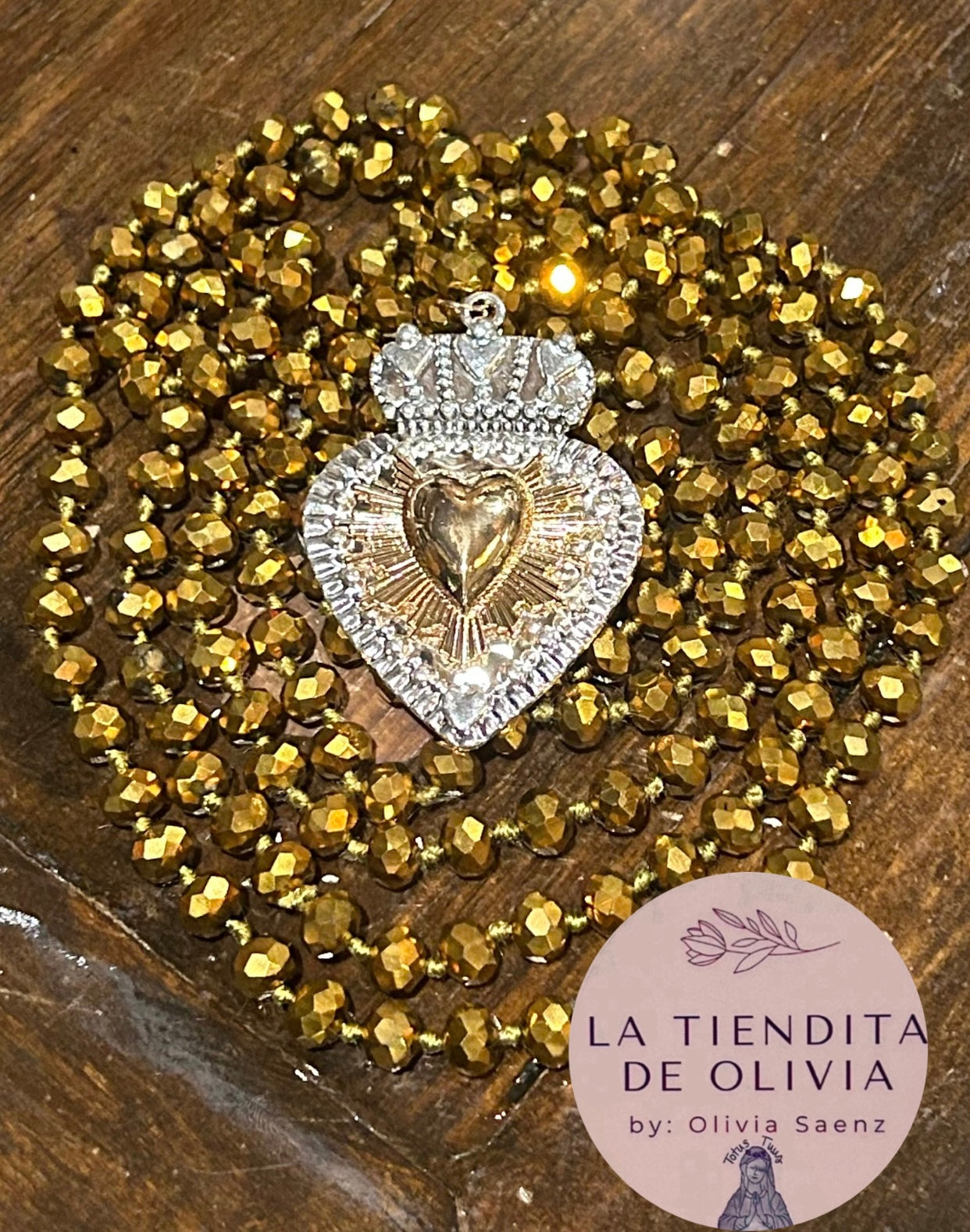 Sagrado Corazón ❤️ Gold  Crystal Necklace 58” long