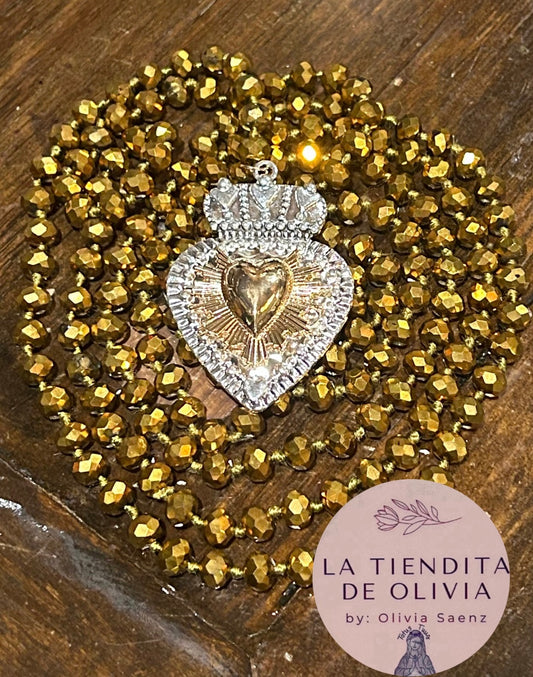 Sagrado Corazón ❤️ Gold  Crystal Necklace 58” long