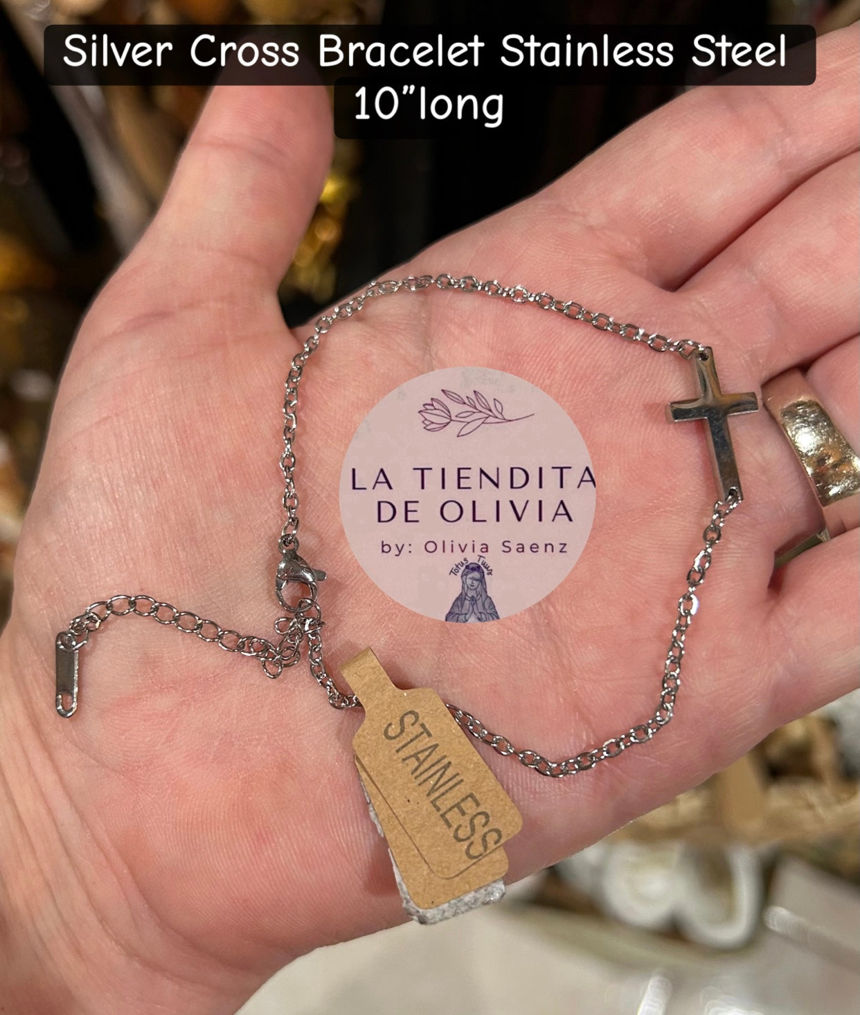 Silver Cross Bracelet Stainless Steel 10”Long