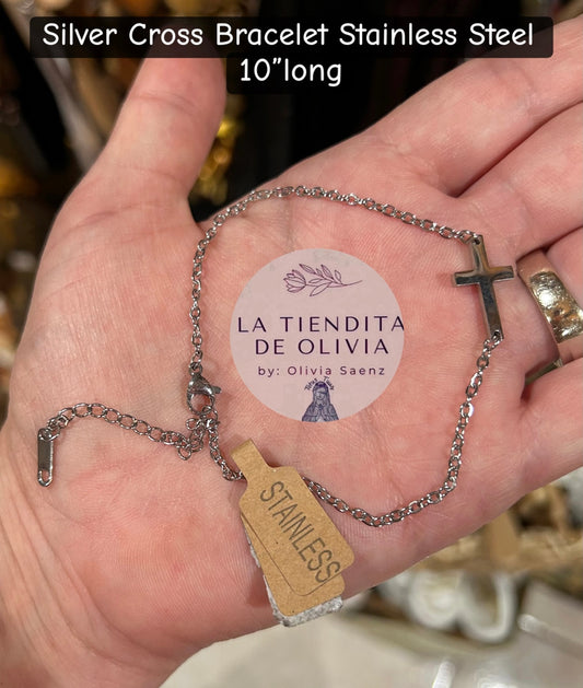 Silver Cross Bracelet Stainless Steel 10”Long