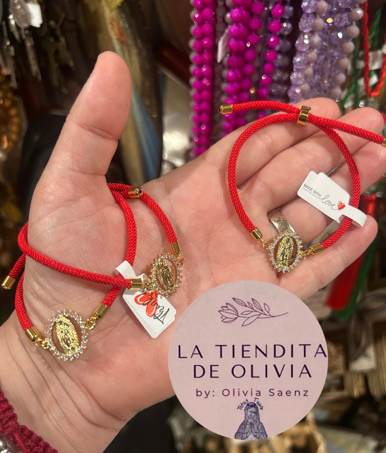 Virgencita de Guadalupe Red Adjustable Bracelet