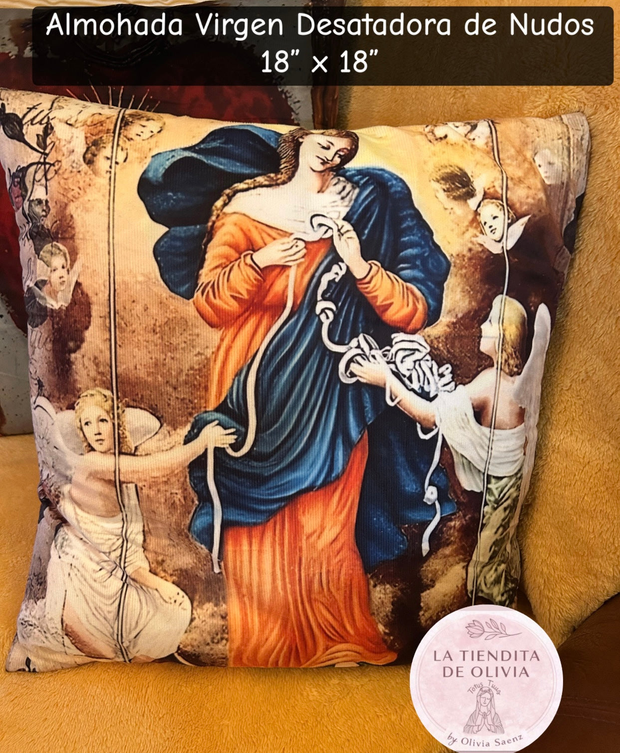Almohada Virgen Desatadora de Nudos 18" X 18"