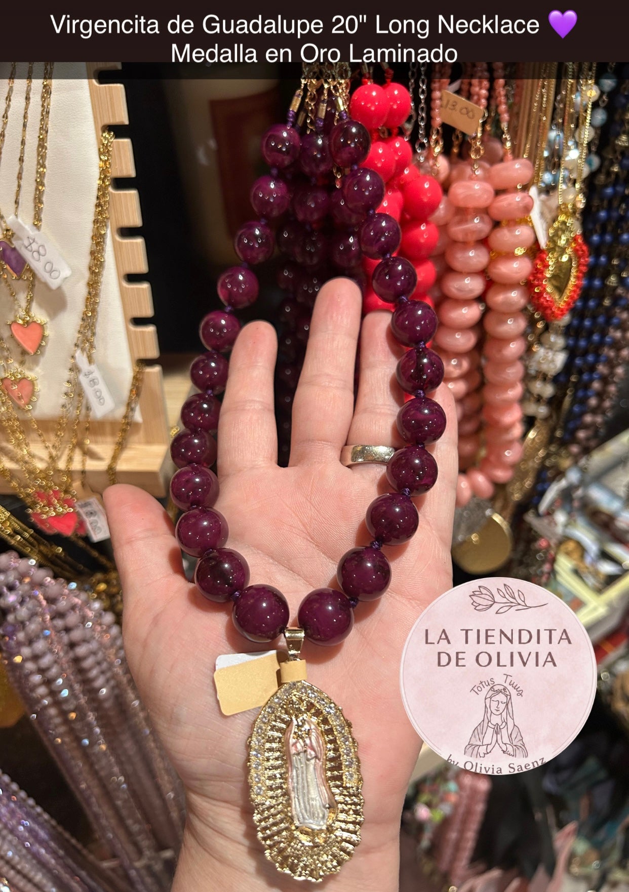 Virgencita de Guadalupe 20" Long Necklace 💜
Medalla en Oro Laminado