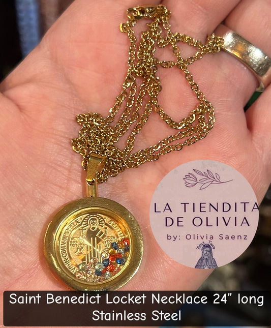 Saint Benedict Locket Necklace 24” long Stainless Steel