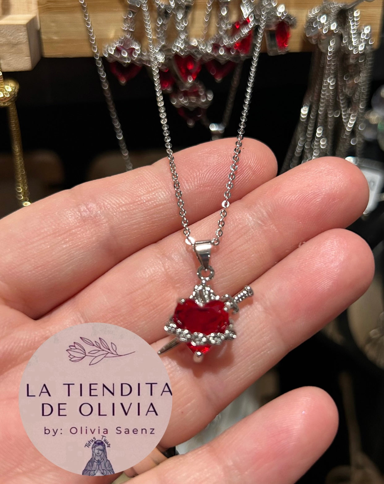 Immaculate Heart of Mary ❤️ Pendant Necklace 18” long 
Stainless Steel Silver