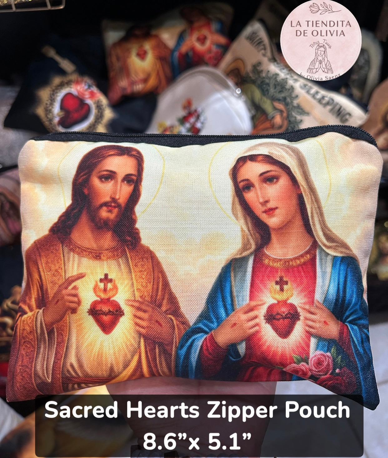 Sacred Hearts Zipper Pouch 
8.6”x 5.1”