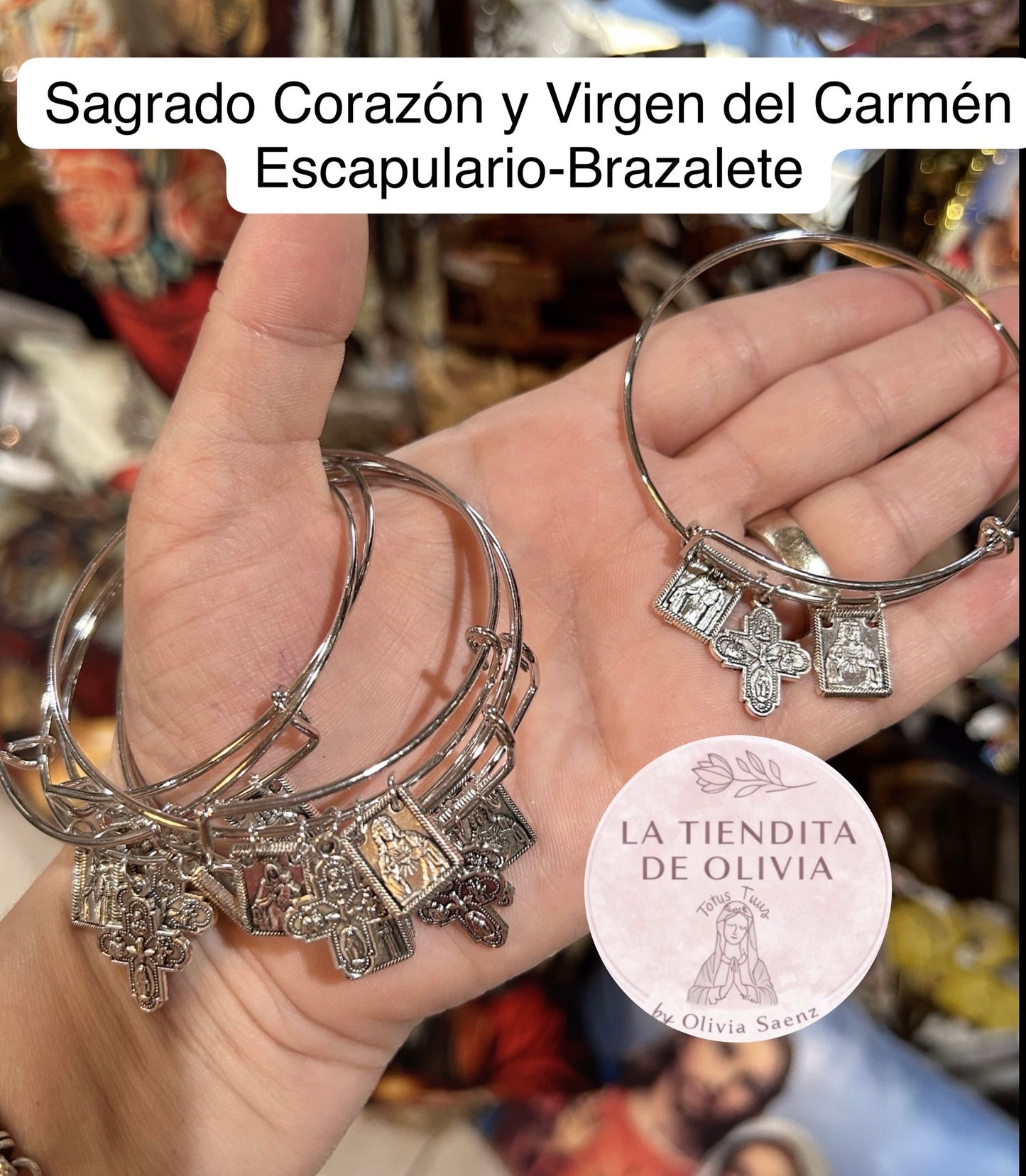 Sagrado Corazón y Virgen del Carmen Escapulario-Brazalete