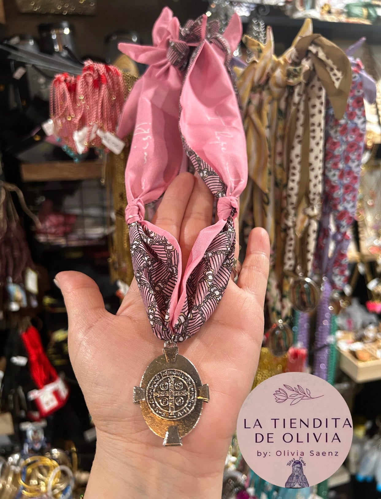 Saint Benedict Bandana Necklace Pink💗