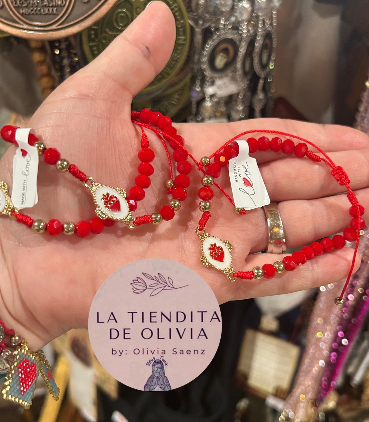 Sacred Heart of Jesus ❤️ Adjustable Crystal Bracelet RED