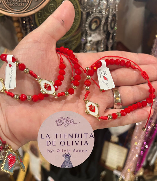 Sacred Heart of Jesus ❤️ Adjustable Crystal Bracelet RED