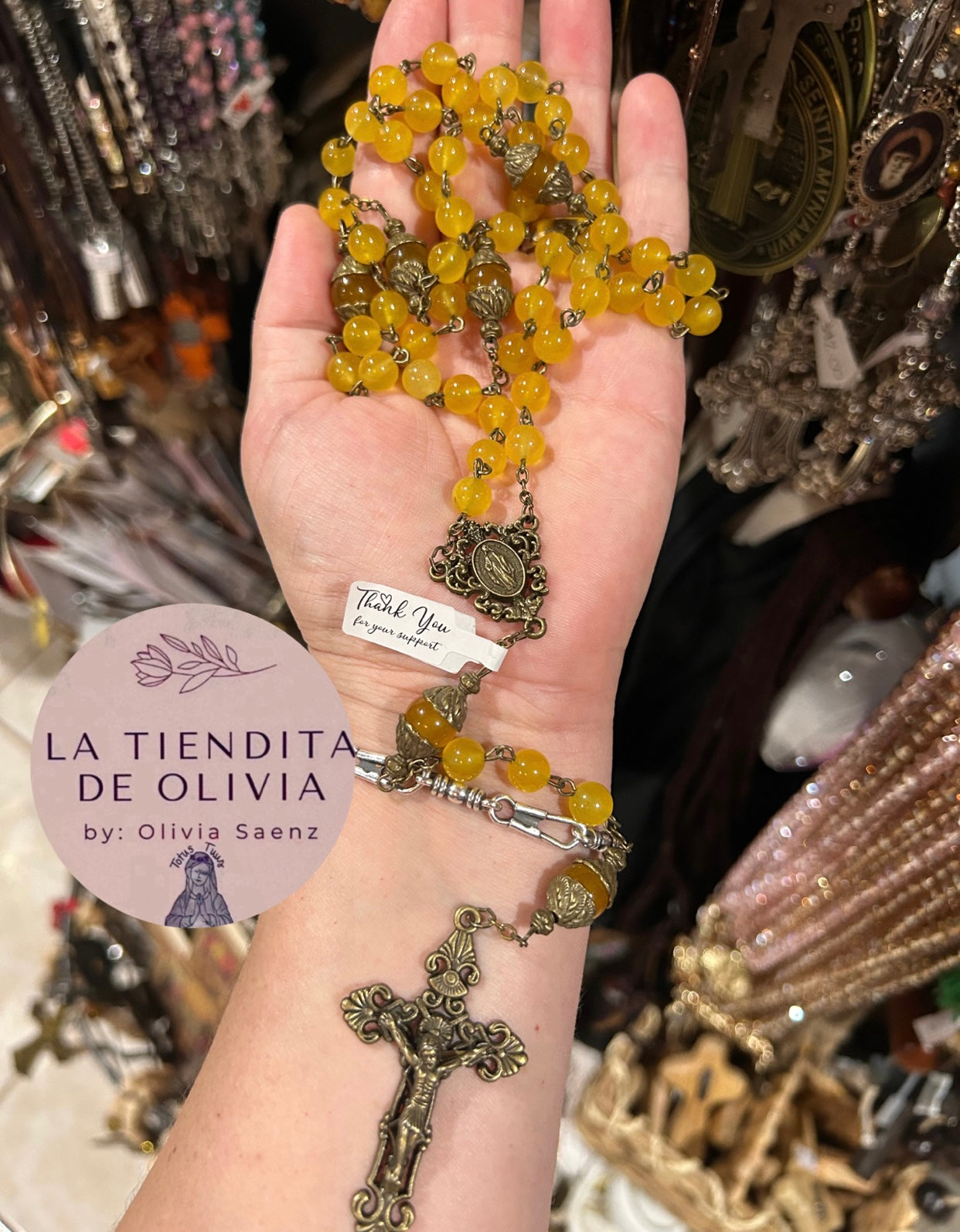 Miraculous Medal Yellow Rosary 24”long