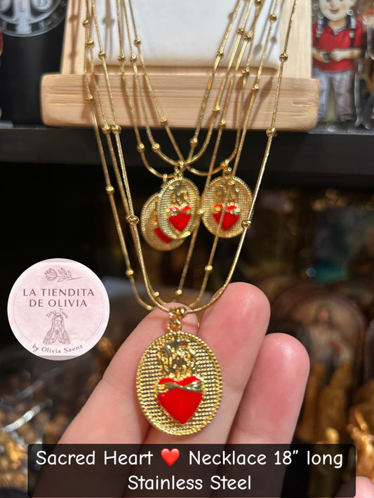 Sacred Heart ❤️ Necklace 18” long Gold Stainless Steel