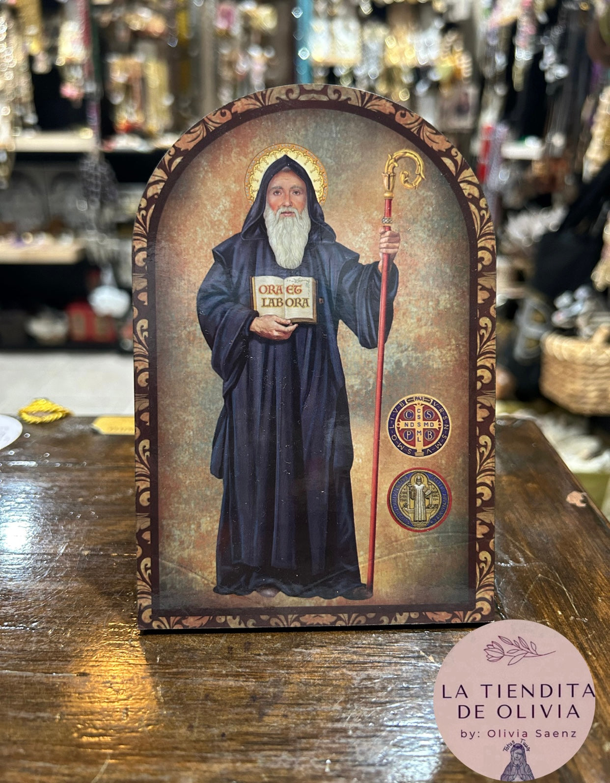 St. Benedict Arched Wood Desk Plaque
4 x 6" H