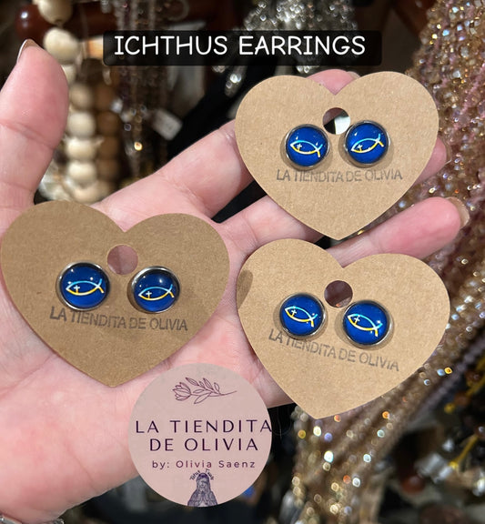 Ichthus Stud Earrings- Blue