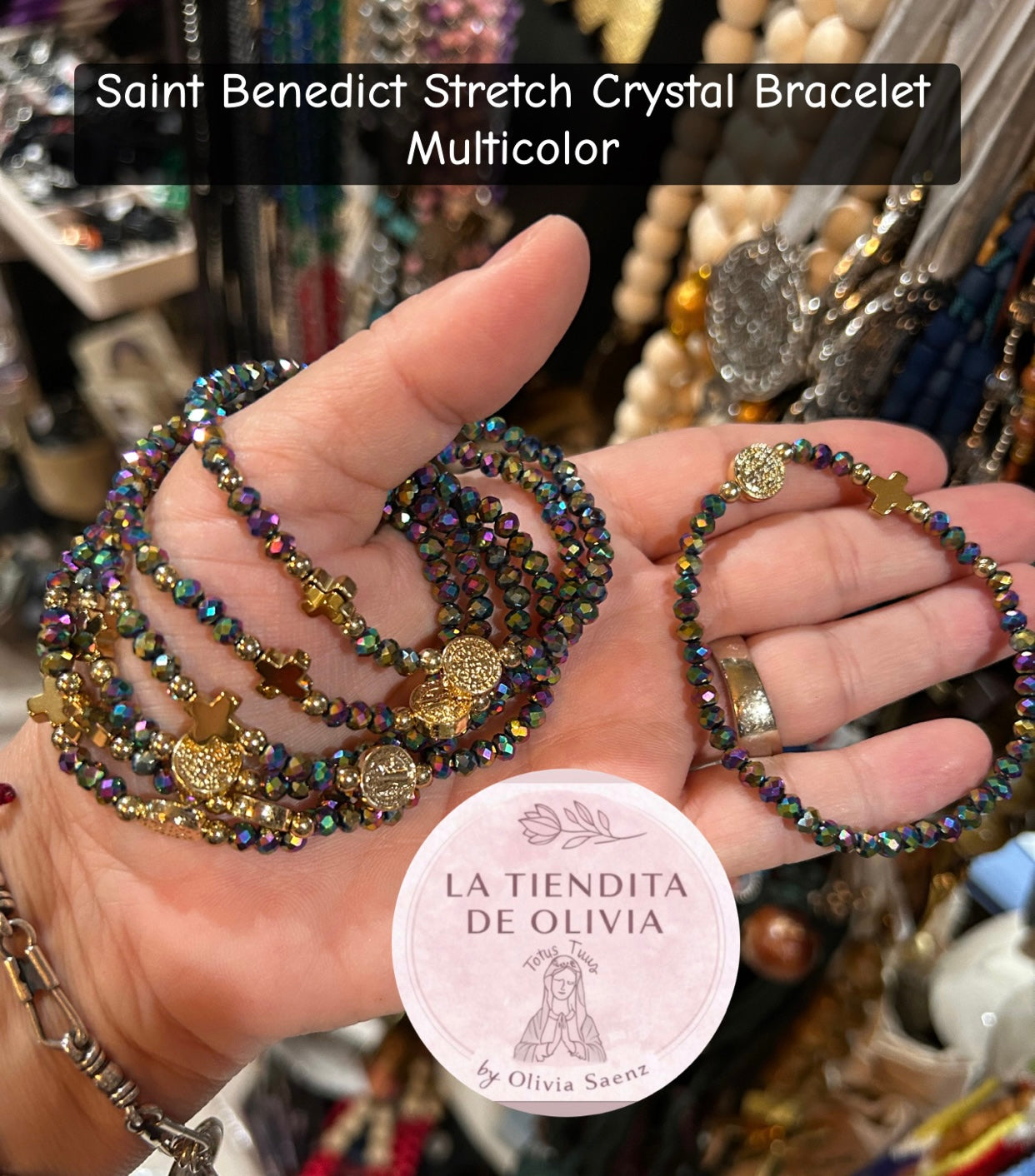 Saint Benedict & Cross Stretch Bracelet Multicolor