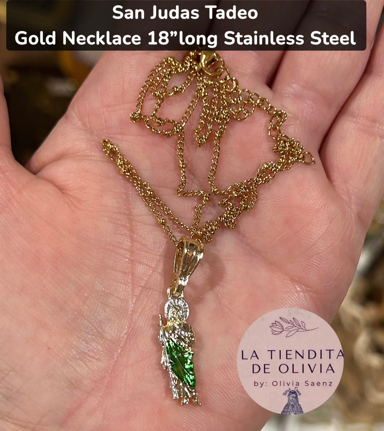 San Judas Tadeo
Gold Necklace 18"long Stainless Steel