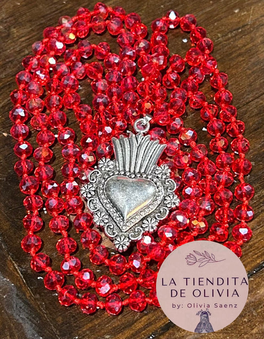 Sagrado Corazón ❤️ Red Crystal Necklace 58” long