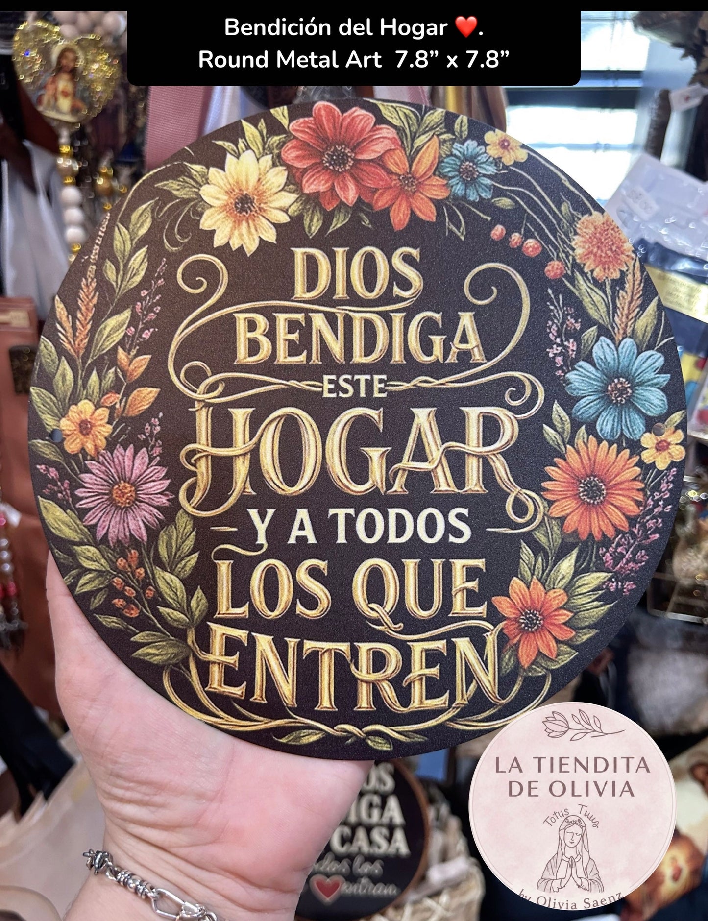 Bendición del Hogar ❤️.                           
Round Metal Art  7.8” x 7.8”