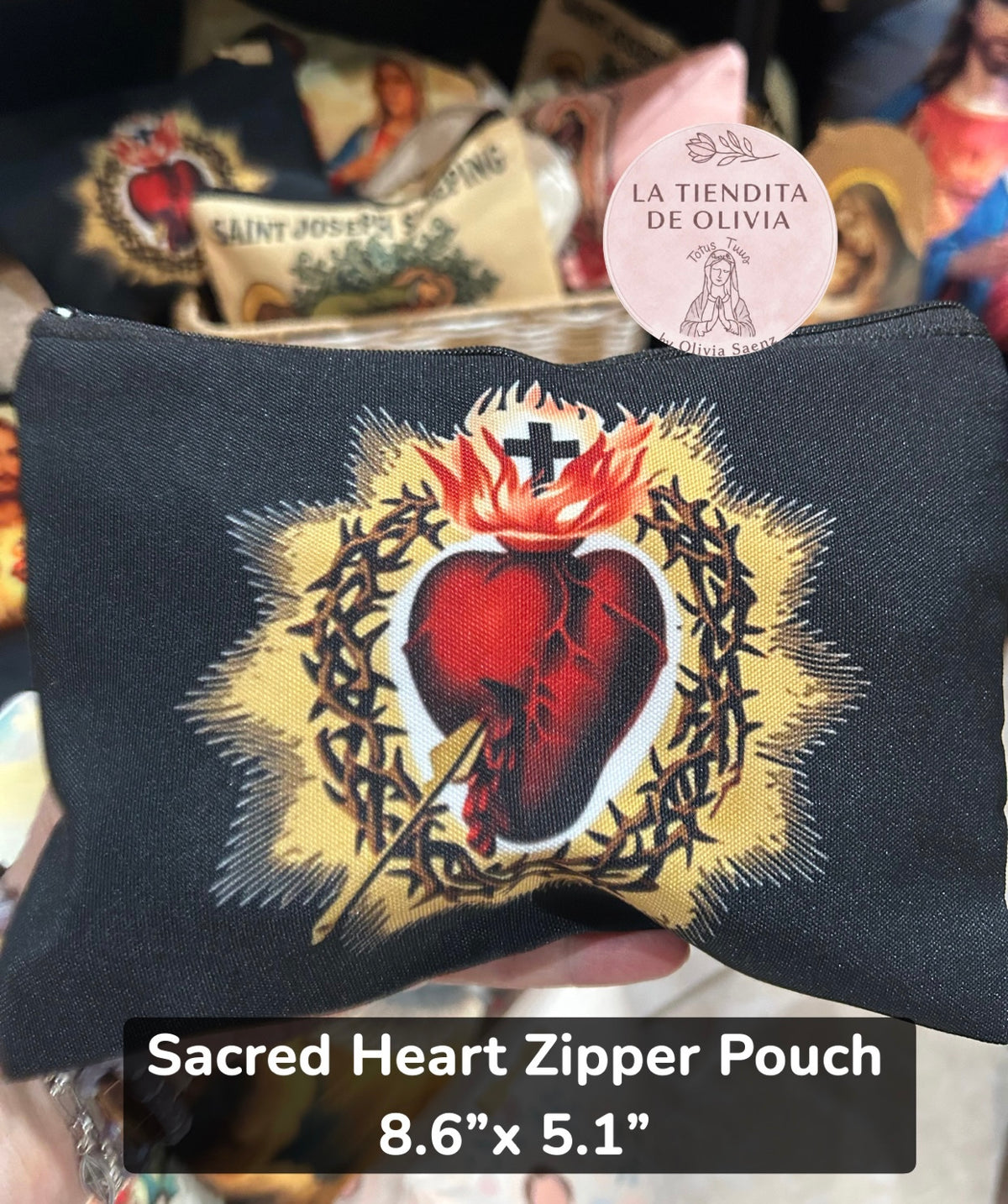 Sacred Heart Zipper Pouch 
8.6”x 5.1”