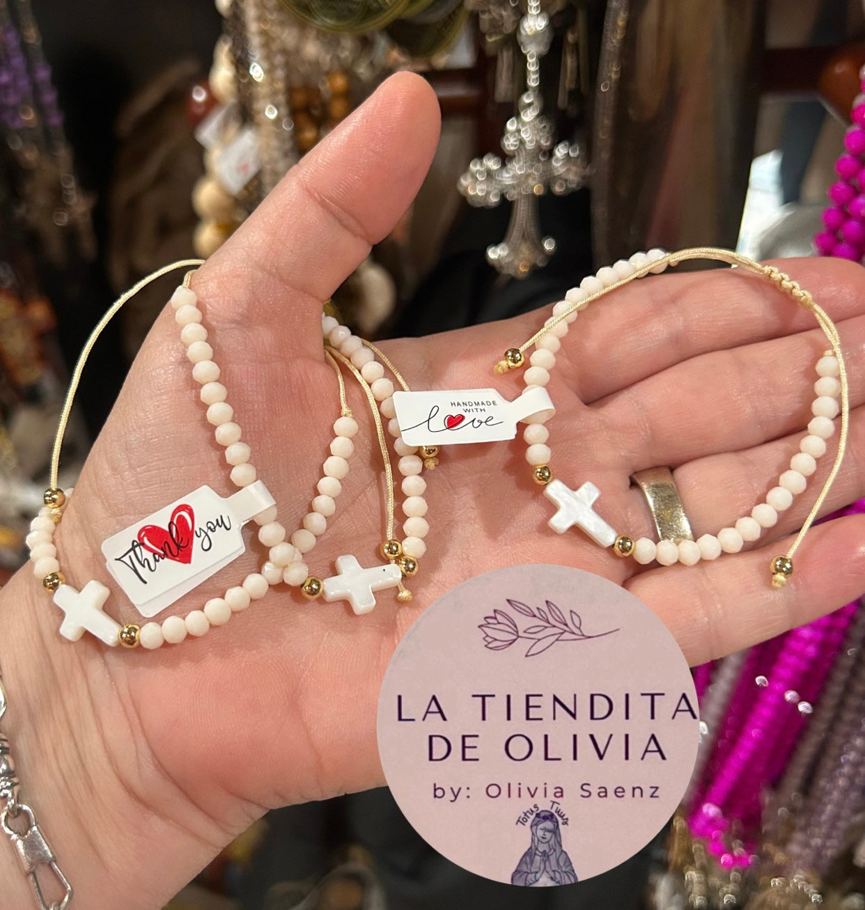 Mother of Pearl Adjustable Bracelet Beige