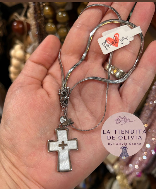 White Cross Necklace  20” long

Stainless Steel