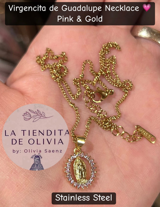 Virgencita de Guadalupe Necklace 💗Pink & Gold