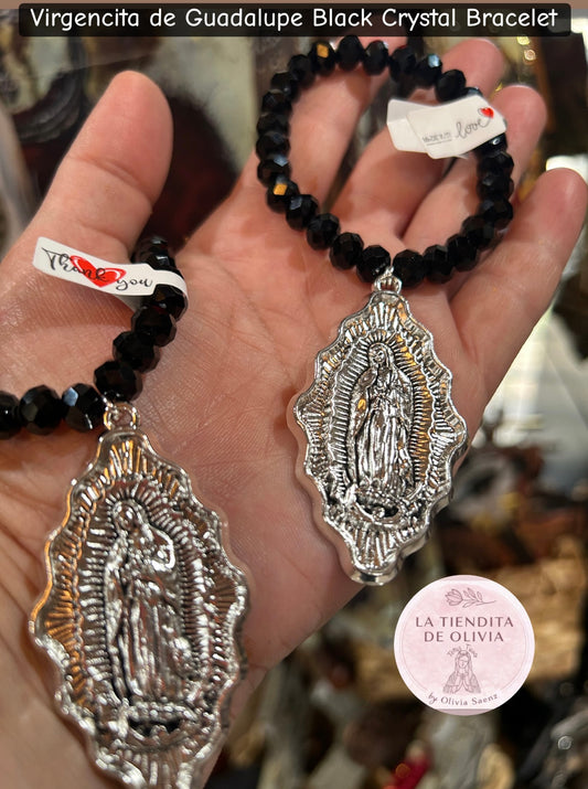 Virgencita de Guadalupe Black Crystal Bracelet