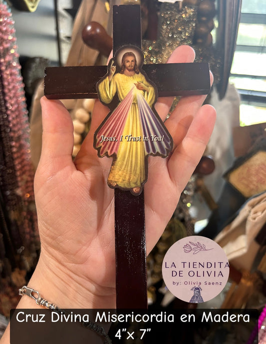 Cruz Divina Misericordia en Madera  4”x 7”