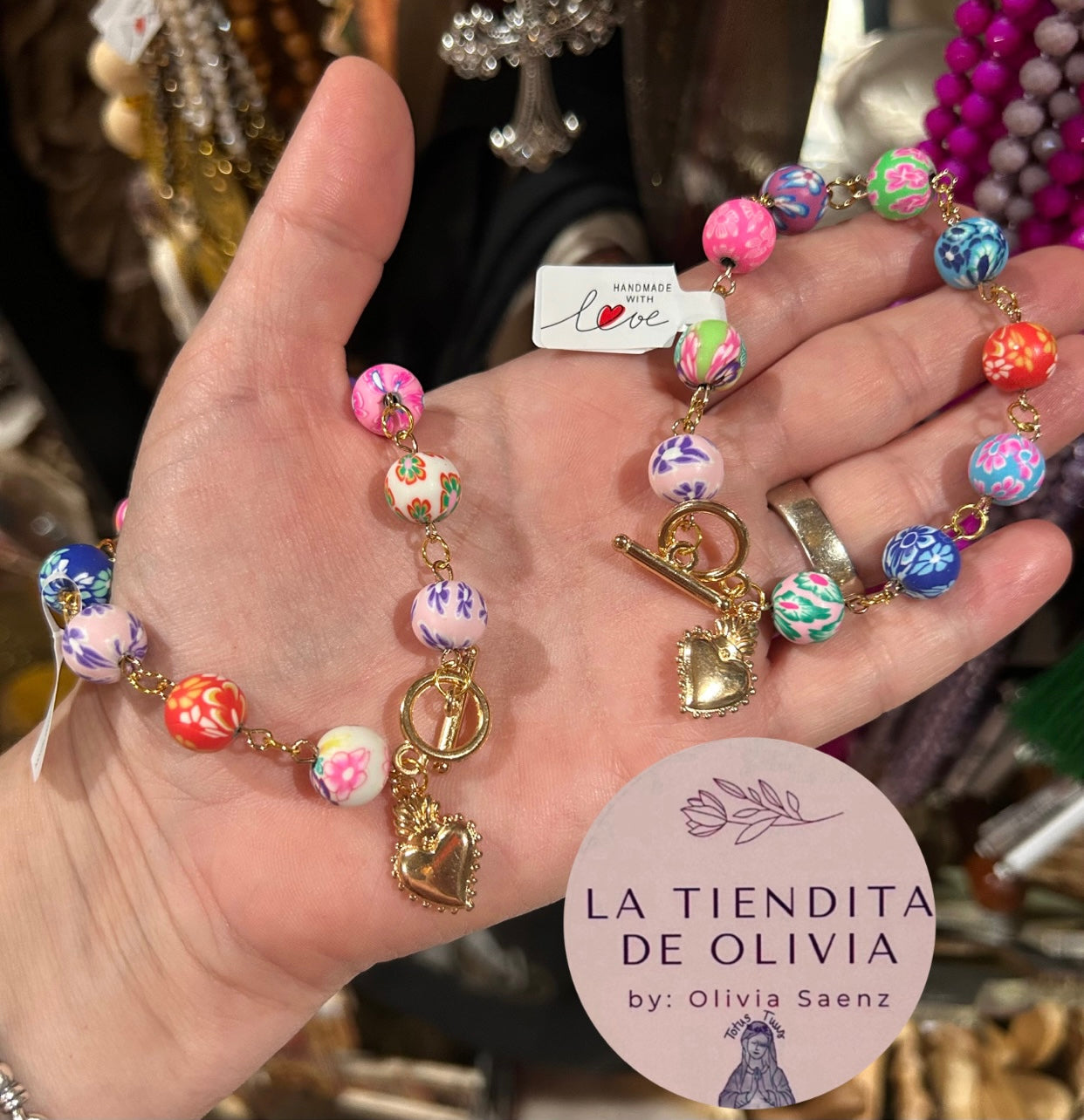 Colores One Decade Rosary Bracelet Sacred Heart Charm Polymer Clay