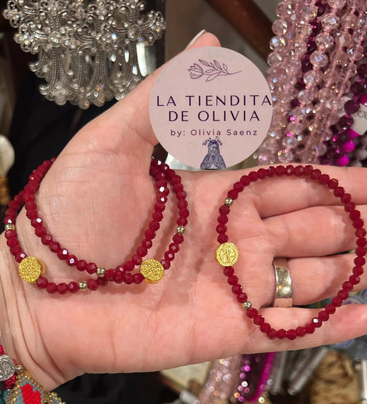 Saint Benedict Stretch Crystal Bracelet BURGUNDY