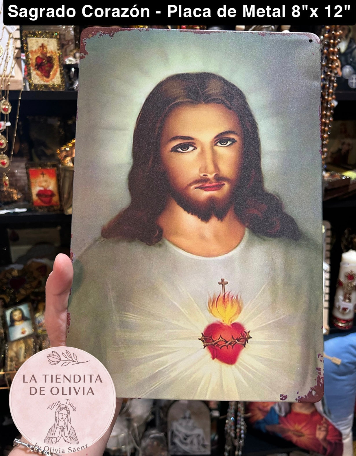 Sacred Heart Sagrado Corazón - Placa de Metal 8"x 12"