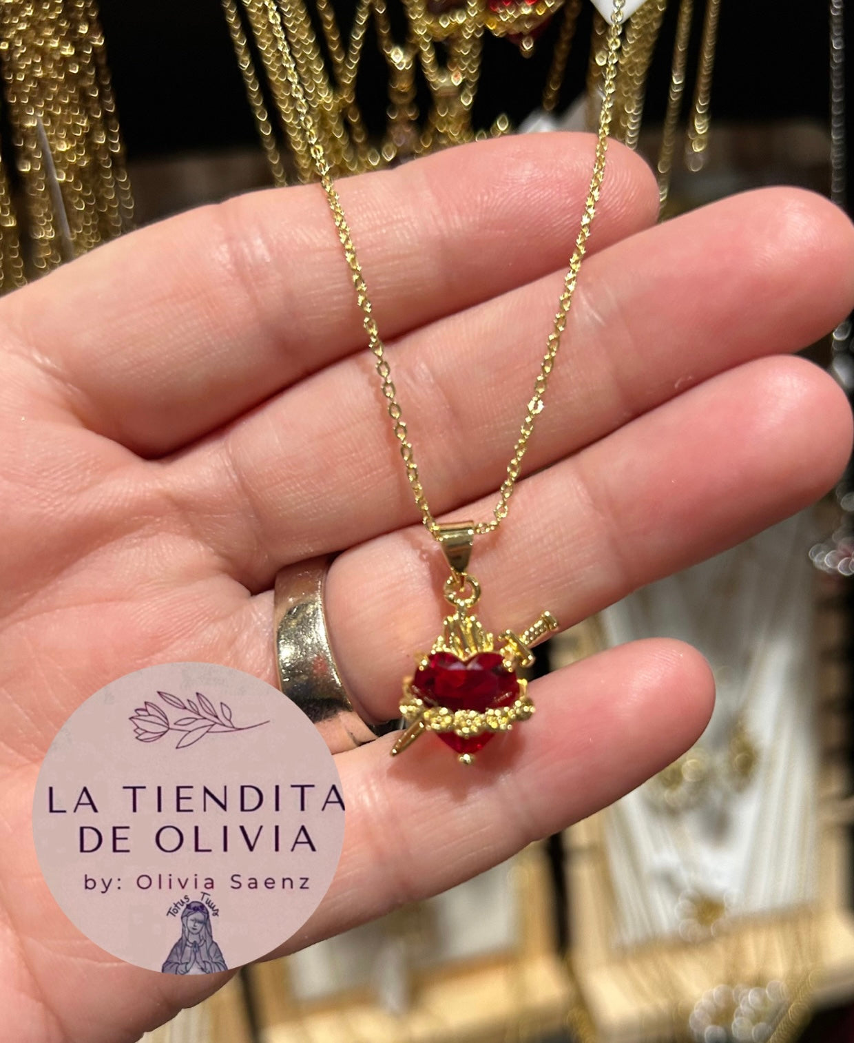 Immaculate Heart of Mary ❤️ Pendant Necklace 18” long 
Stainless Steel Gold