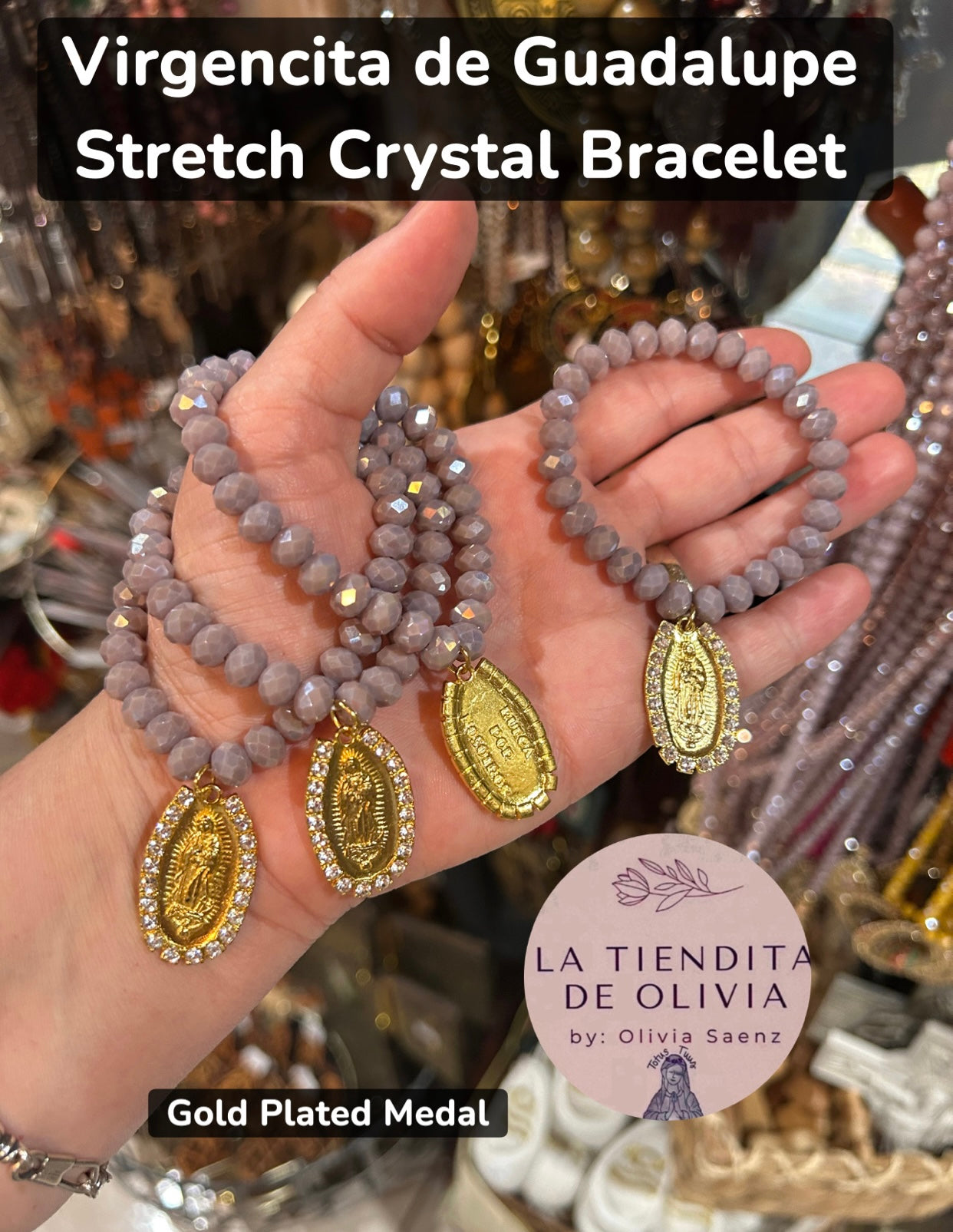 Virgencita de Guadalupe Stretch Crystal Bracelet