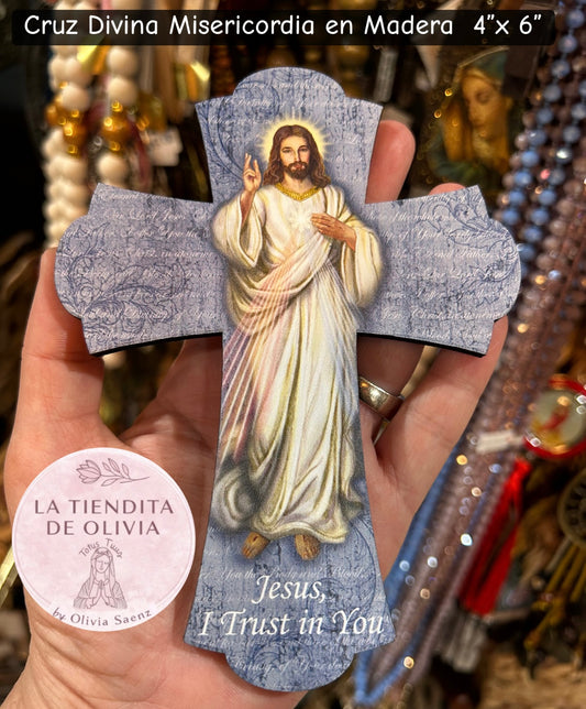 Cruz Divina Misericordia en Madera  4”x 6”
