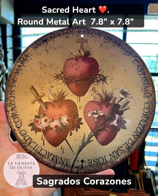 Sacred Hearts  ❤️ Sagrados Corazones Round Metal Art  7.8” x 7.8”