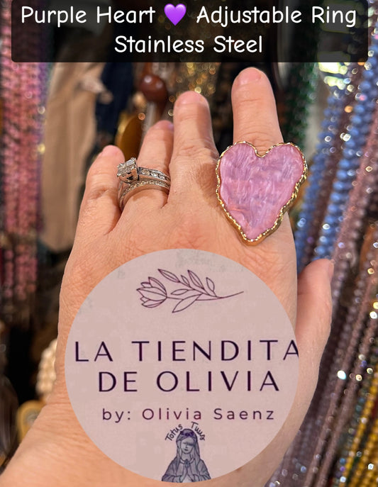 Purple Heart 💜 Adjustable Ring 
Stainless Steel