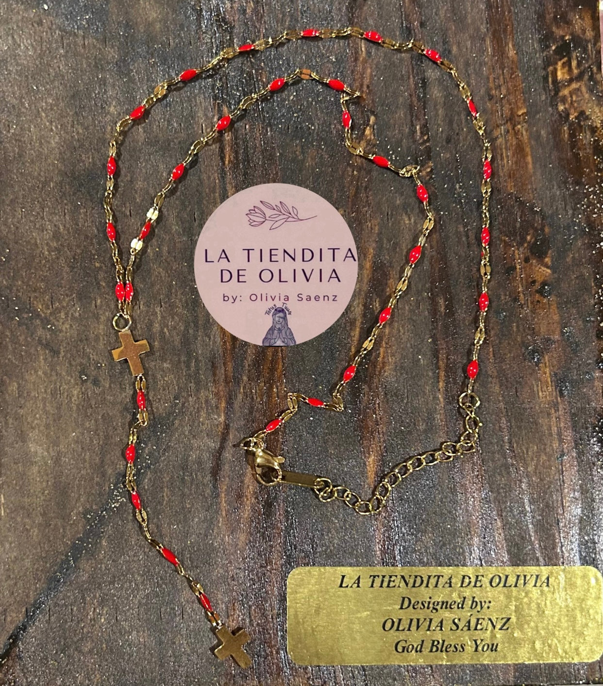 Cross Necklace Red  20”long Stainless Steel