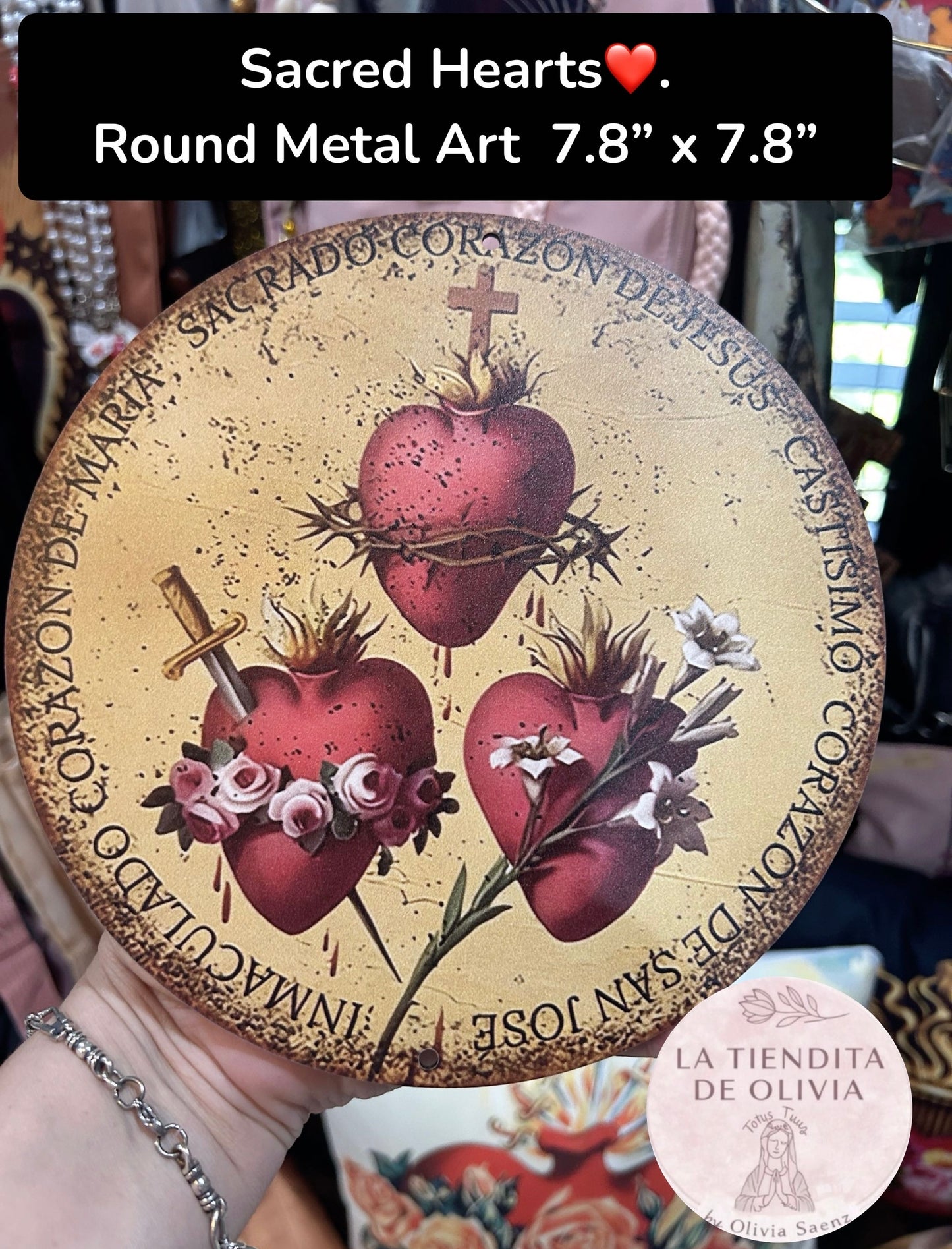 Sacred Hearts❤️.                           Round Wood  Art  7.8” x 7.8”