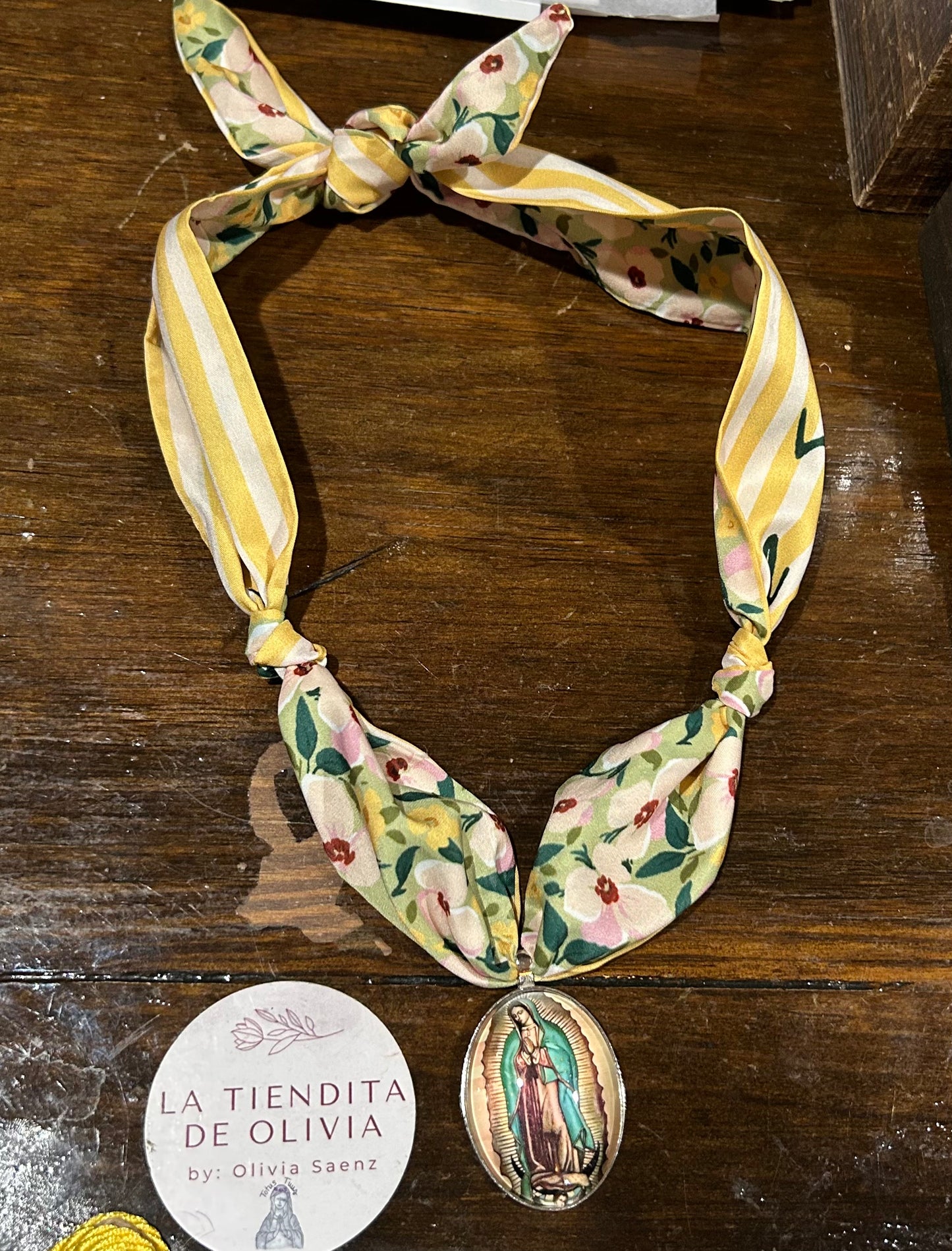 Virgencita de Guadalupe Bandana Necklace Green